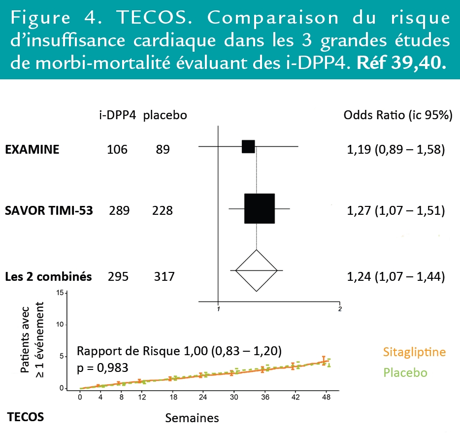 Comparaison du risque d’insuffisance cardiaque dans les 3 grandes études de morbi-mortalité évaluant des i-DPP4